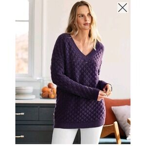 Garnet Hill Cashmere Oversized Cocoon Sweater Purple V-neck Drop Shoulder S New